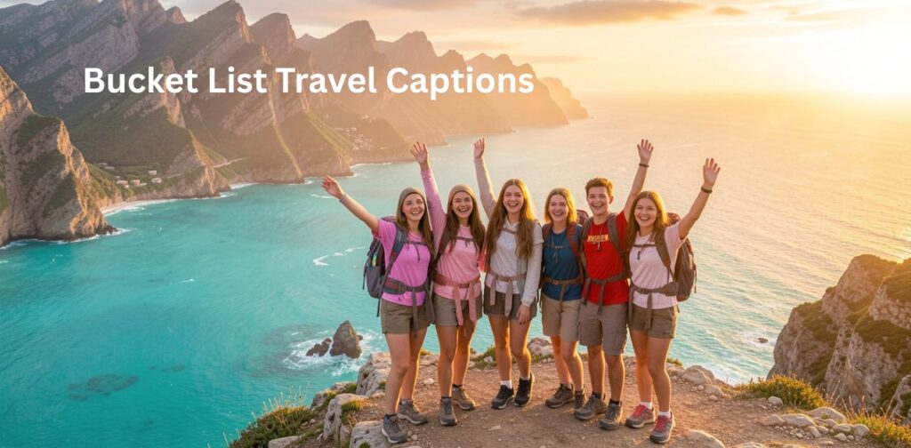 Bucket list travel captions for Instagram featuring exciting adventures, dream destinations, and unforgettable vacation moments.