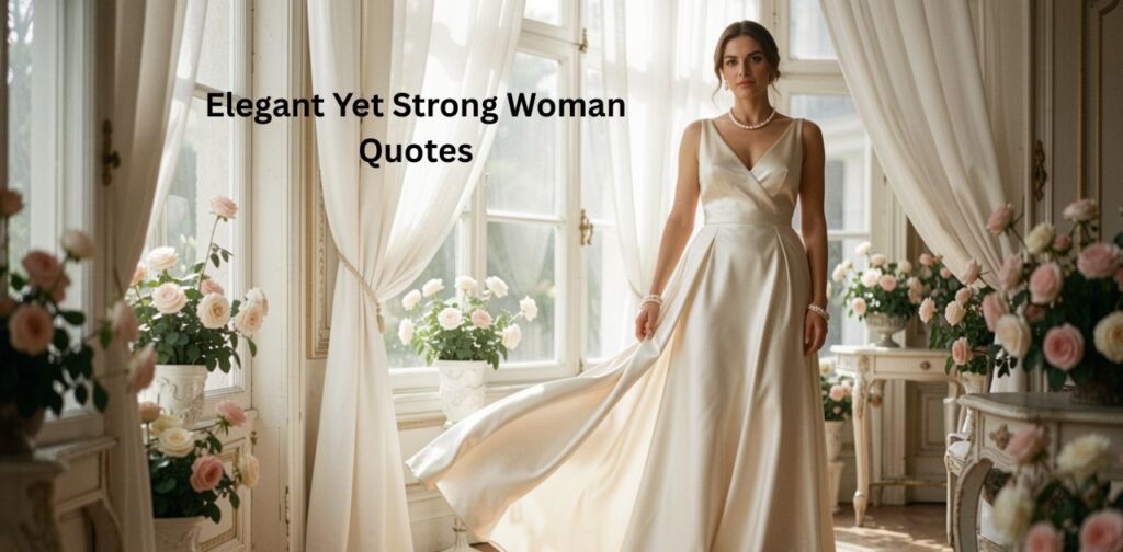 Elegant yet strong woman quotes celebrating grace, confidence, resilience, inner strength, and feminine power.