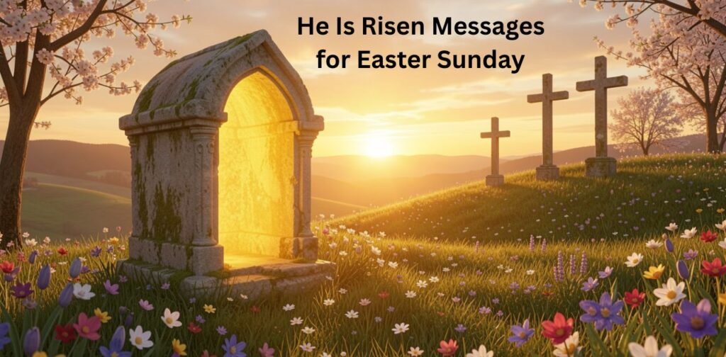 He Is Risen messages for Easter Sunday with Christian resurrection and Easter greetings