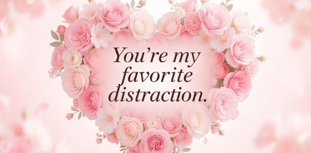 Short Love Quotes for Text Messages with a cute romantic couple and soft floral background.